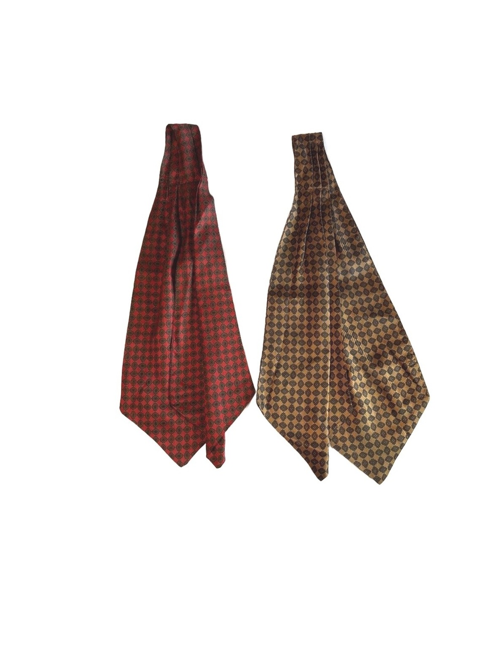 Lot of 2 Vintage Silk Ascot Ties Cravat Mens Retro Geometric Medallion Foulard